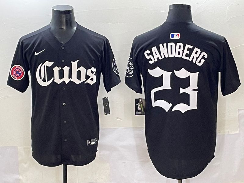 Men 2025 Chicago Cubs 23 Sandberg Black Five generations Joint Name Nike MLB Jersey style 16